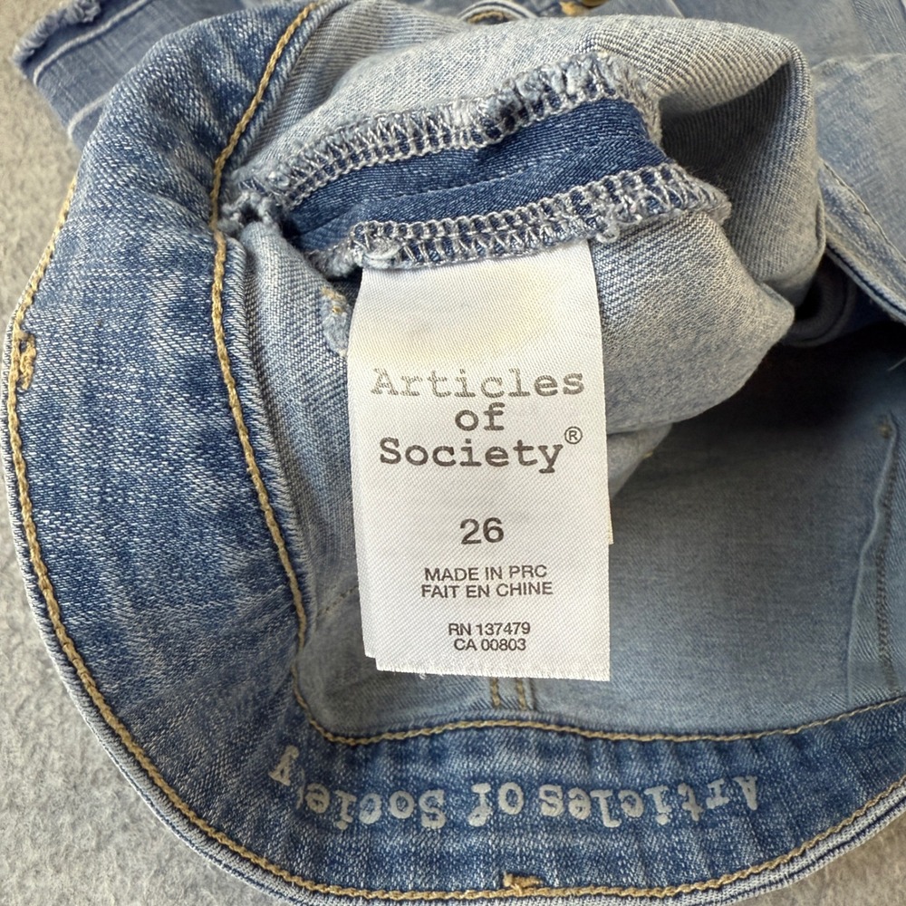 Articles of Society Button Front Jean Denim Mini Skirt Raw Hem Womens Size 26 - Picture 8 of 12